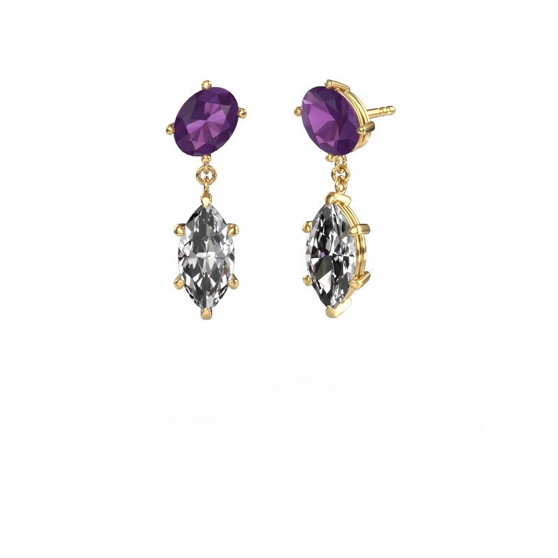 Pendants d'oreilles Toi et Moi OVL-MRQ 585 or jaune améthyste 8x6 mm