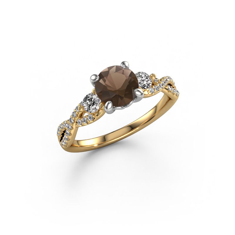 Engagement ring Marilou RND 585 gold smokey quartz 6.5 mm