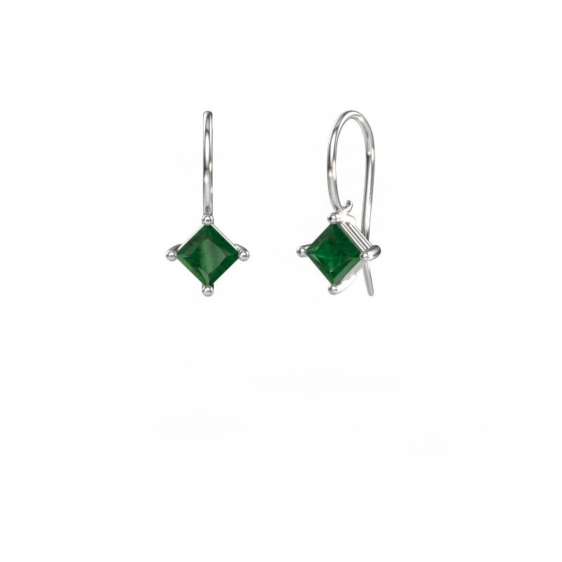 Pendants d'oreilles Cleo SQR 585 or blanc emeraude 5.5 mm