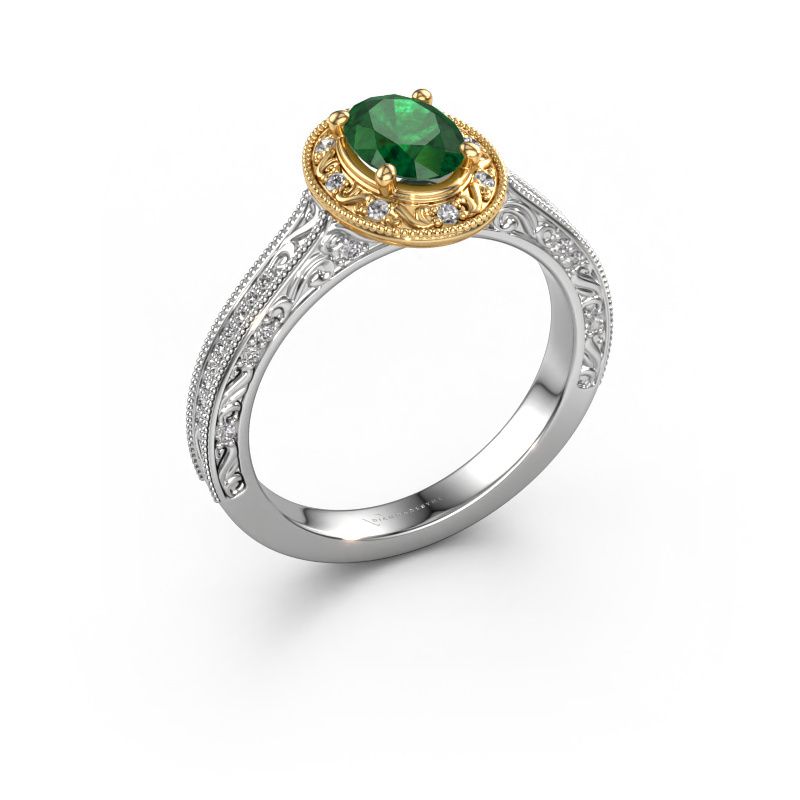 Engagement ring Alice OVL 585 white gold emerald 7x5 mm