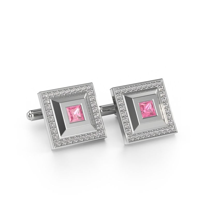 Boutons de manchettes Joris 585 or blanc saphir rose 4 mm