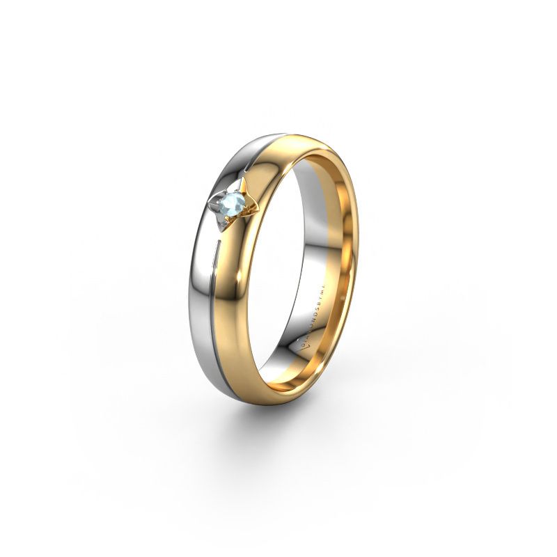 Wedding ring WH0221L35X 585 gold aquamarine ±5x1.5 mm