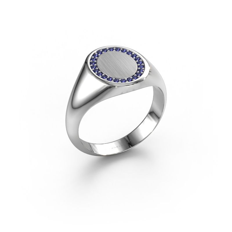 Heren ring Floris Oval 2 585 witgoud saffier 1.2 mm