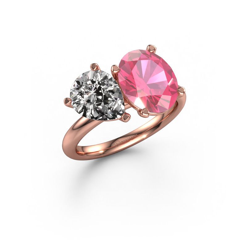Verlovingsring Toi et Moi OVL-PER 585 rosé goud roze saffier 8x6 mm