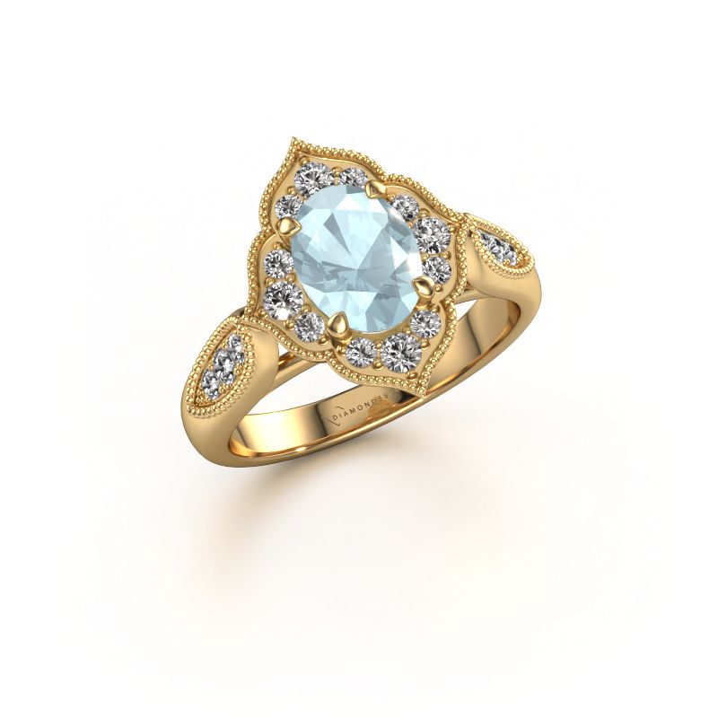 Engagement ring Rosan 585 gold aquamarine 8x6 mm