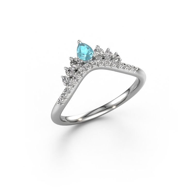 Vorsteckring Crown A 585 Weißgold Blau Topas 4x3 mm