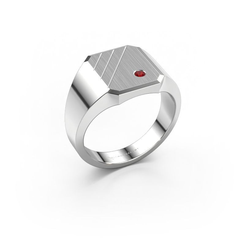 Zegelring Patrick 2 950 platina robijn 2 mm