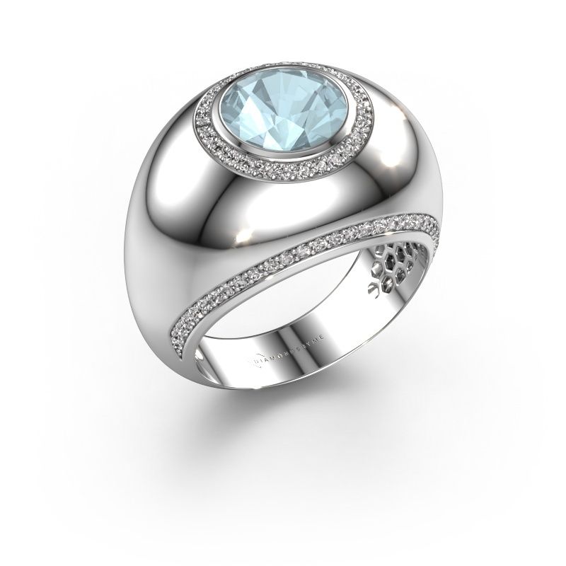 Ring Roxann 585 witgoud aquamarijn 8 mm