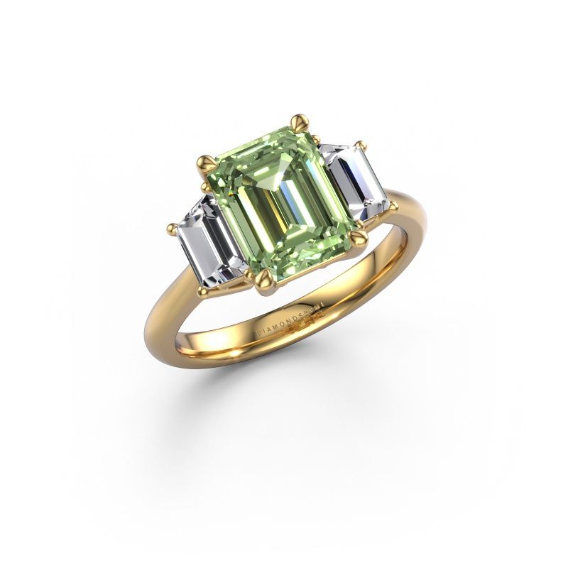 Engagement ring Maggie EME 585 gold green lab grown diamond 9x7 mm