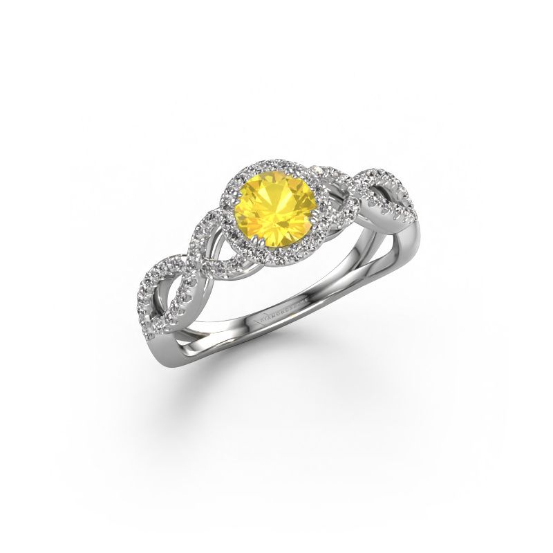 Bague de fiançailles Dionne rnd 585 or blanc saphir jaune 5 mm