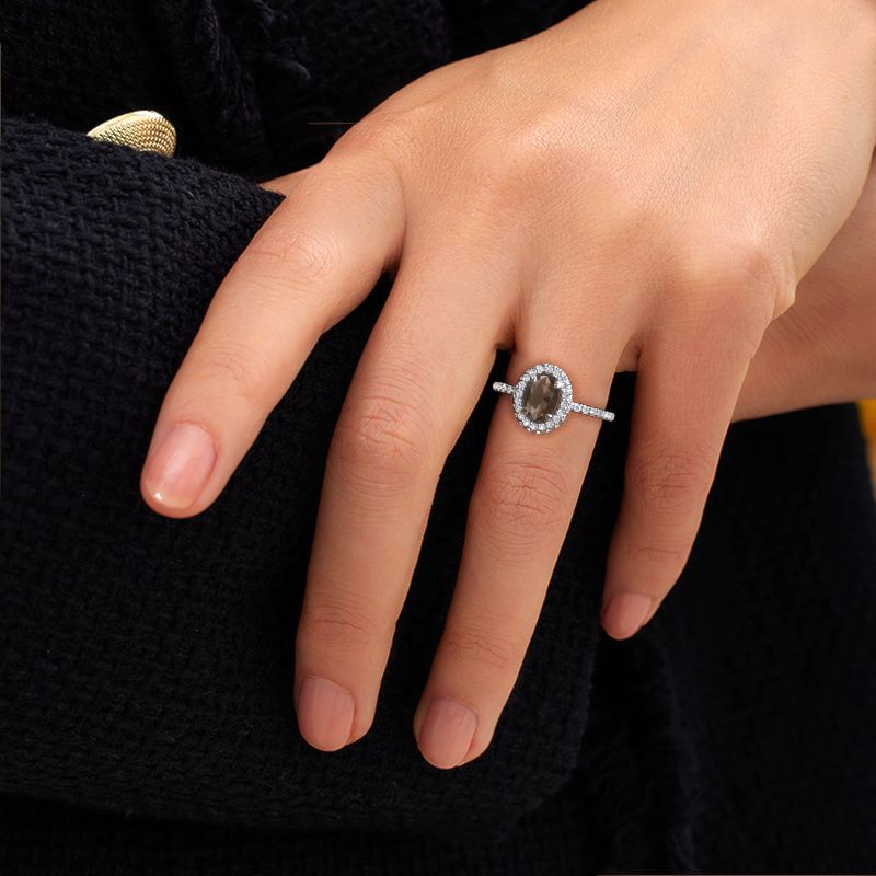 Image of Engagement ring Talitha OVL 950 platinum smokey quartz 7x5 mm