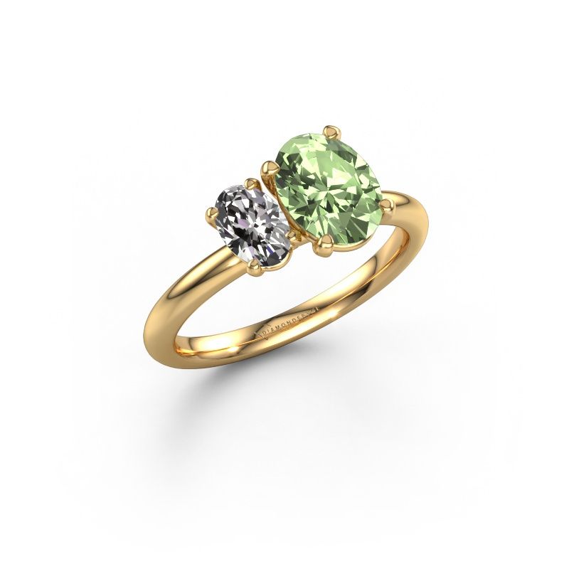 Engagement ring Toi et Moi OVL-OVL 585 gold green lab grown diamond 8x6 mm