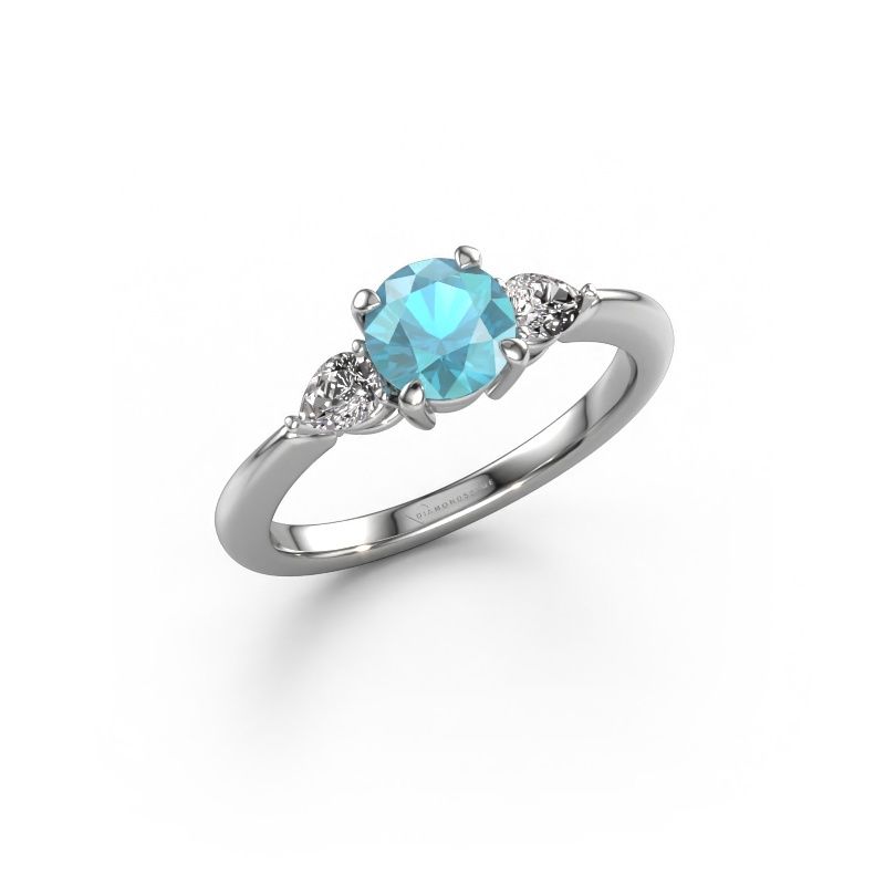 Verlovingsring Chanou RND 950 platina blauw topaas 6 mm