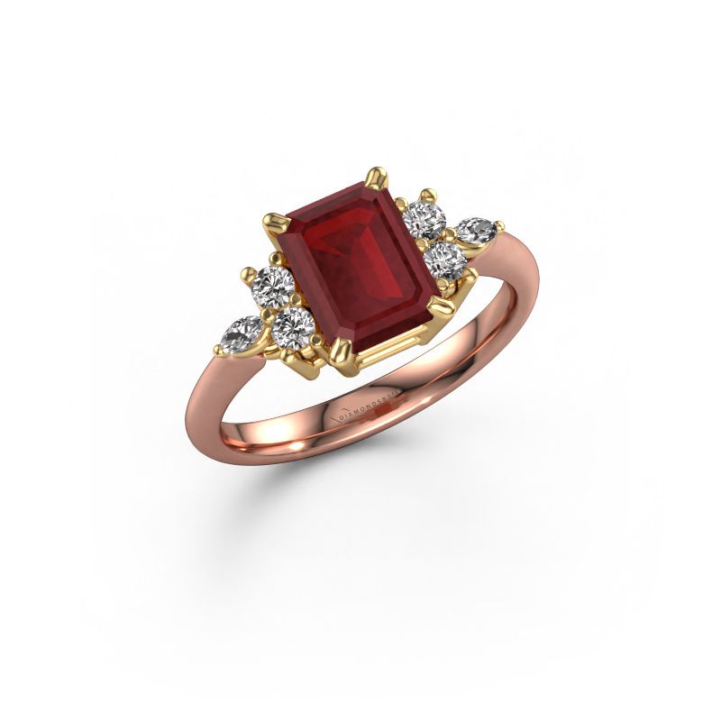 Ring Sade 585 rosé goud robijn 8x6 mm