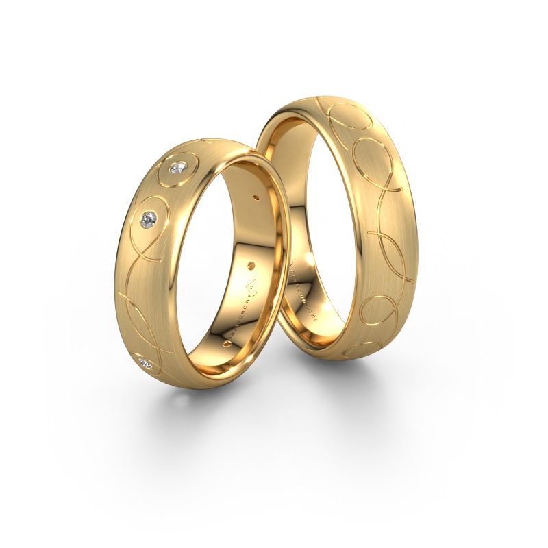 Trouwringen set WH2068LM36BM ±6x2 mm 14 Carat goud diamant 0.015 crt