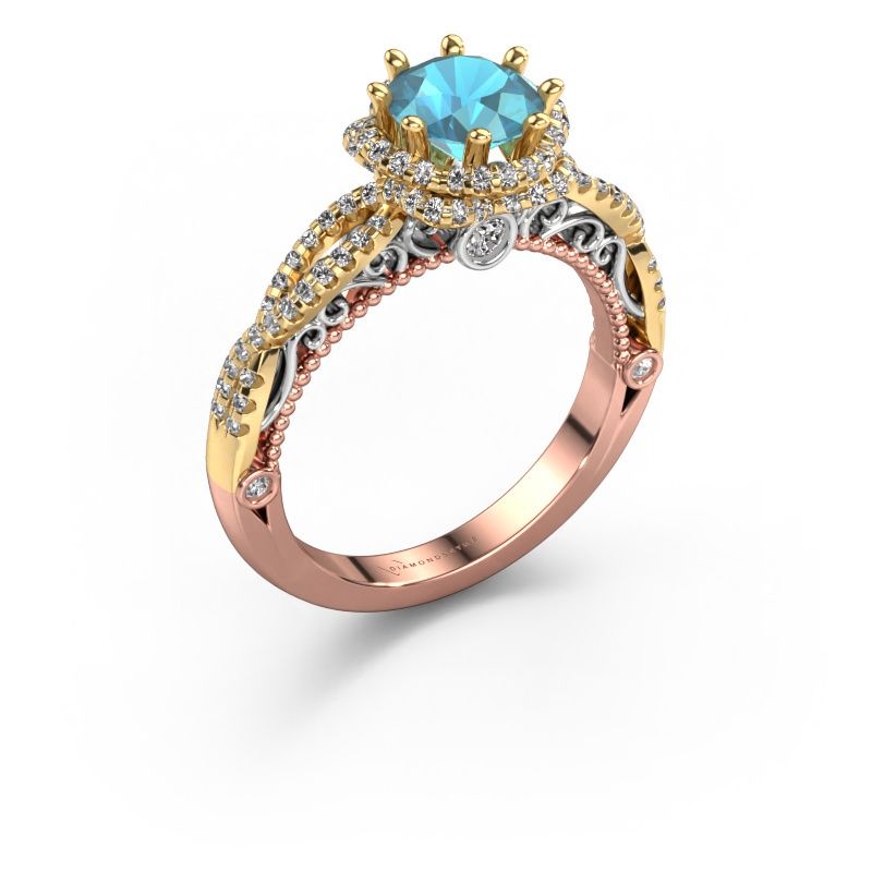 Bague de fiançailles Lysanne 585 or rose topaze bleue 6.5 mm