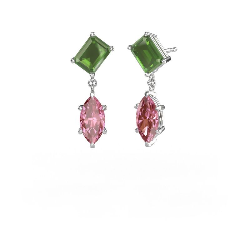 Drop earrings Toi et Moi EME MRQ 950 platinum tourmaline green 8x6 mm