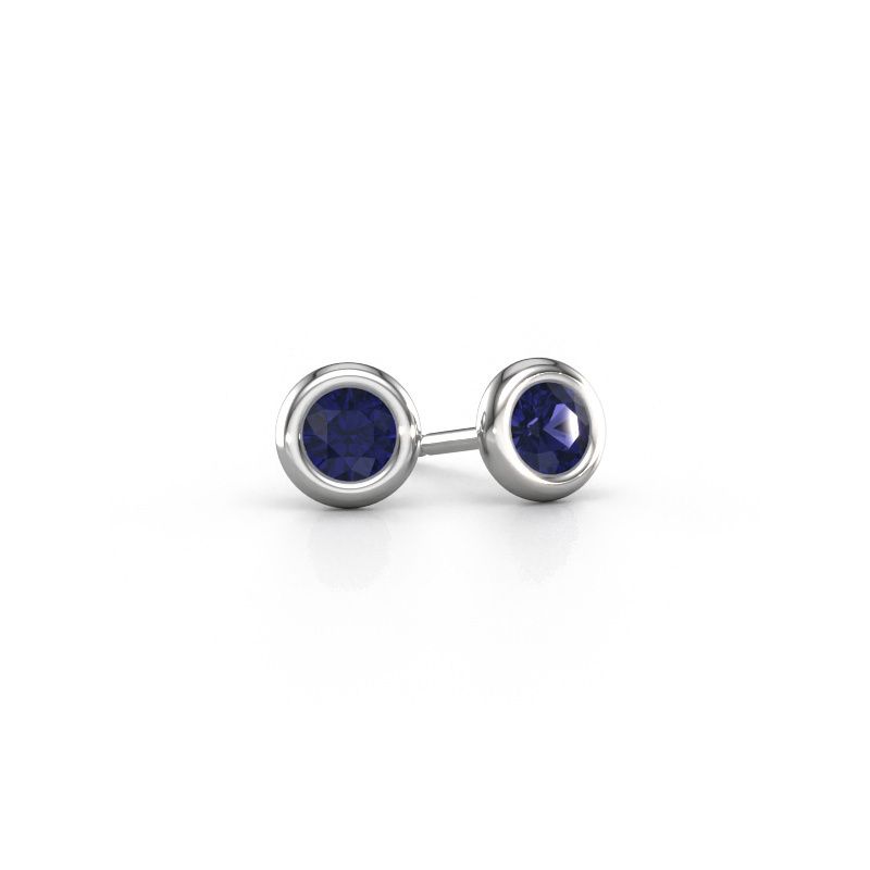 Stud earrings Lieke RND 585 white gold sapphire 4 mm