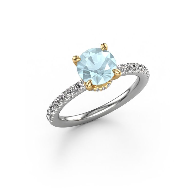 Verlovingsring Crystal rnd 4 585 witgoud aquamarijn 7 mm