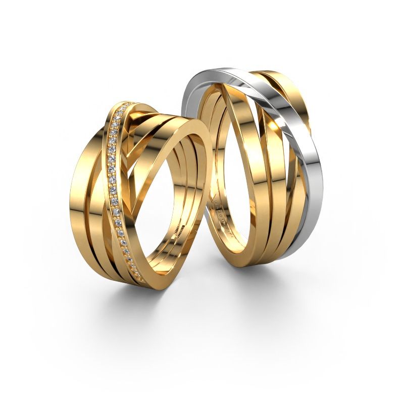 Wedding rings set WHR0077LM ±9x2.6 mm 14 Carat gold diamond 0.005 crt