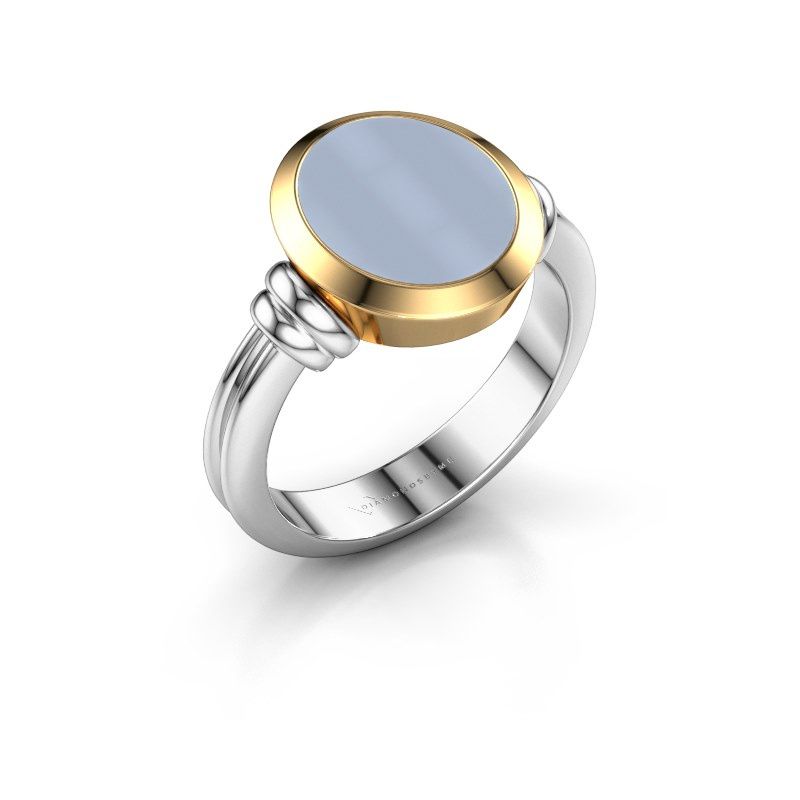 Image of Signet ring brenda 2<br/>585 white gold<br/>Light blue sardonyx 12x10 mm