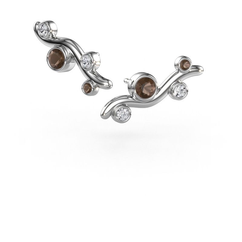 Stud earrings Jin 585 white gold smokey quartz 4 mm
