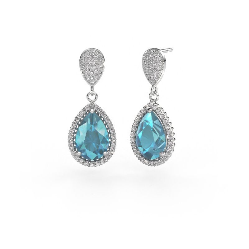 Pendants d'oreilles Tilly per 2 585 or blanc topaze bleue 12x8 mm