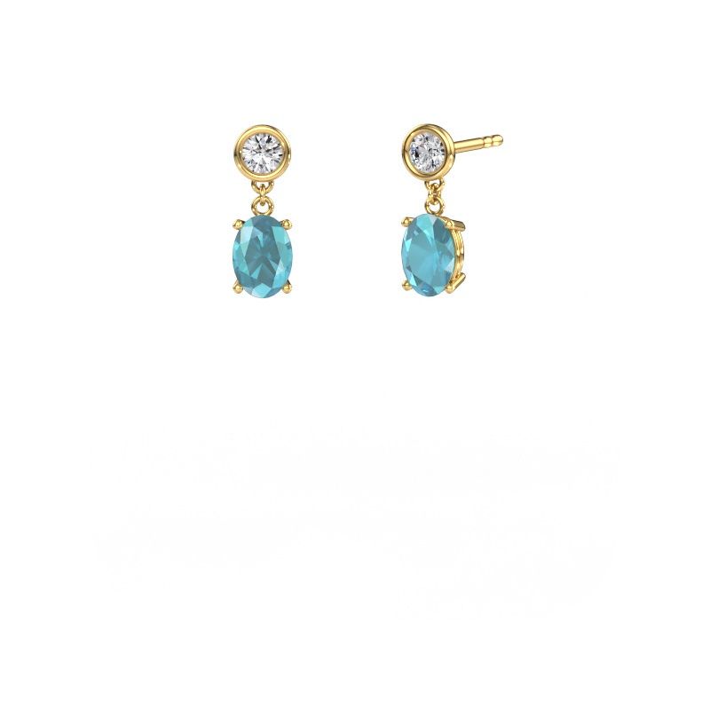 Pendants d'oreilles Lacey OVL 585 or jaune topaze bleue 7x5 mm