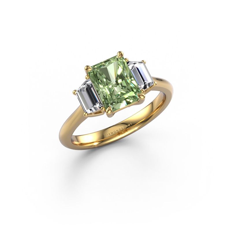 Engagement ring Maggie RAD 585 gold green lab grown diamond 8x6 mm