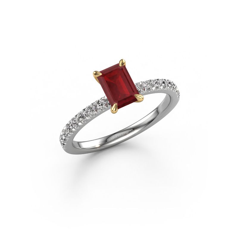 Image of Engagement Ring Crystal Eme 2<br/>585 white gold<br/>Ruby 6.5x4.5 mm