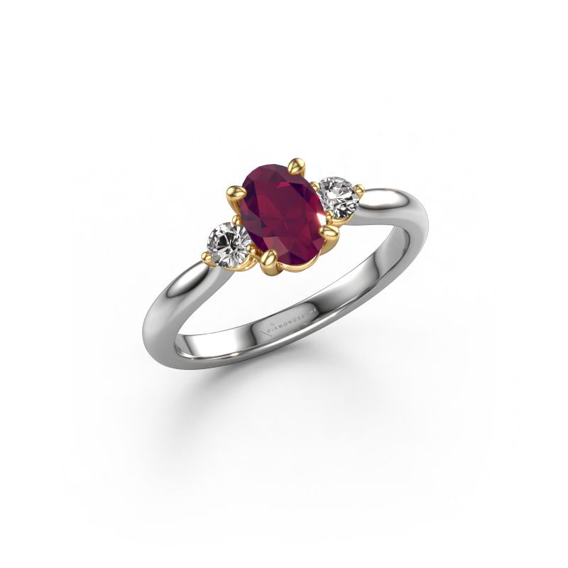 Bague de fiançailles Lieselot OVL 585 or blanc rhodolite 7x5 mm