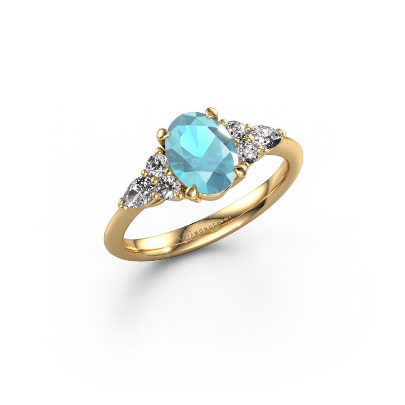 Engagement ring Melani OVL 585 gold blue topaz 8x6 mm