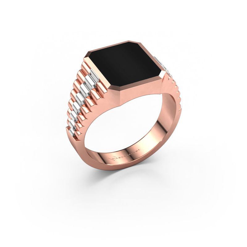 Signet ring Brent 2 585 rose gold onyx 12x10 mm