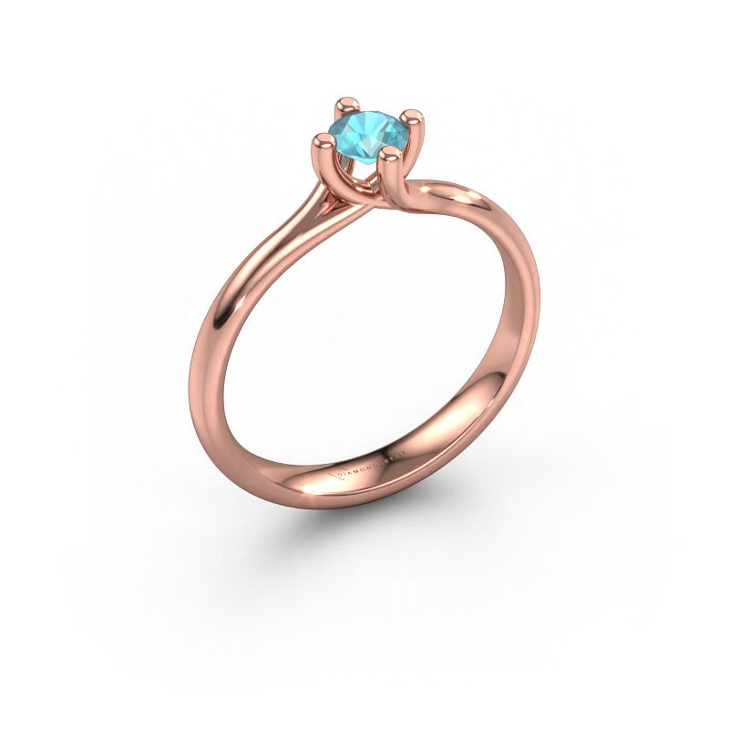 Verlovingsring Dewi Round 585 rosé goud blauw topaas 4 mm