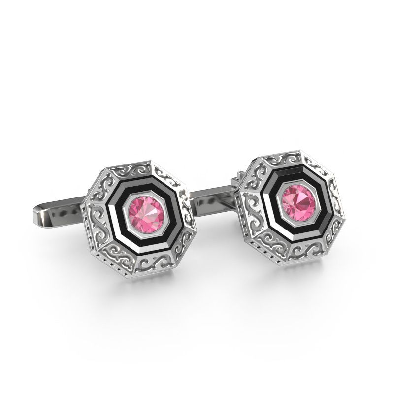 Boutons de manchettes Dion 585 or blanc saphir rose 5 mm