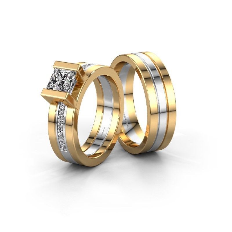 Image of Wedding rings set WHR0357LM16AP ±6x2 mm 14 Carat gold diamond 0.40 crt