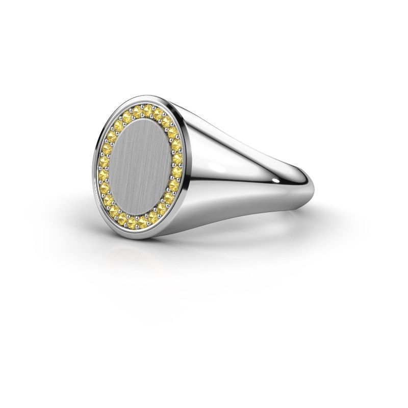 Image of Signet ring Rosy Oval 2 585 white gold yellow sapphire 1.2 mm