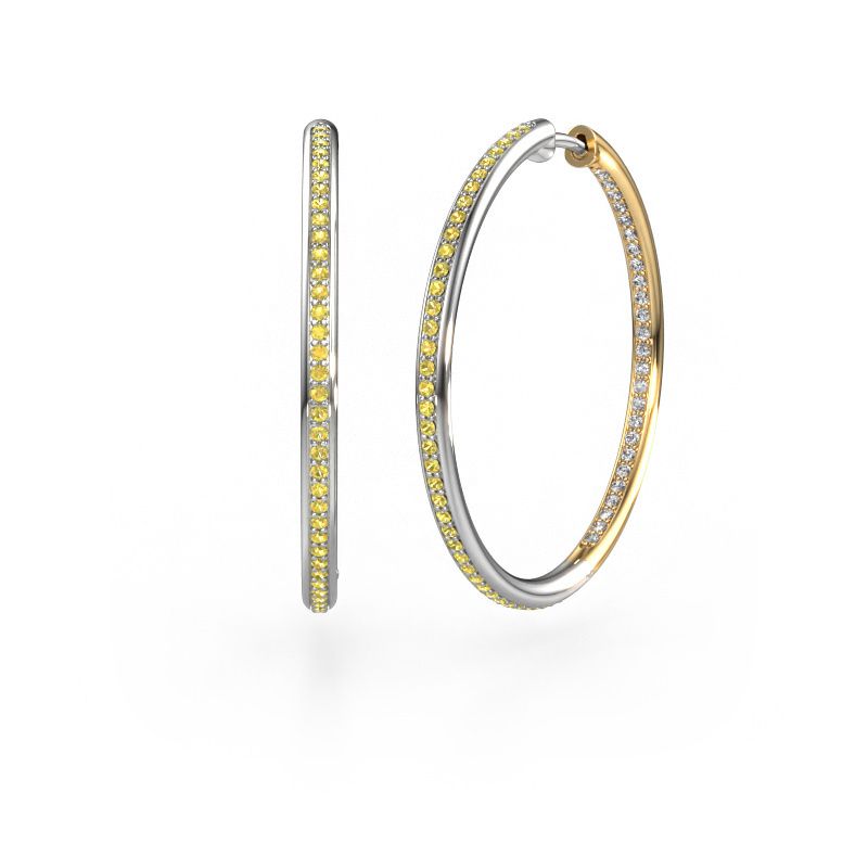 Hoop earrings Sina 30mm 585 white gold yellow sapphire 1.1 mm