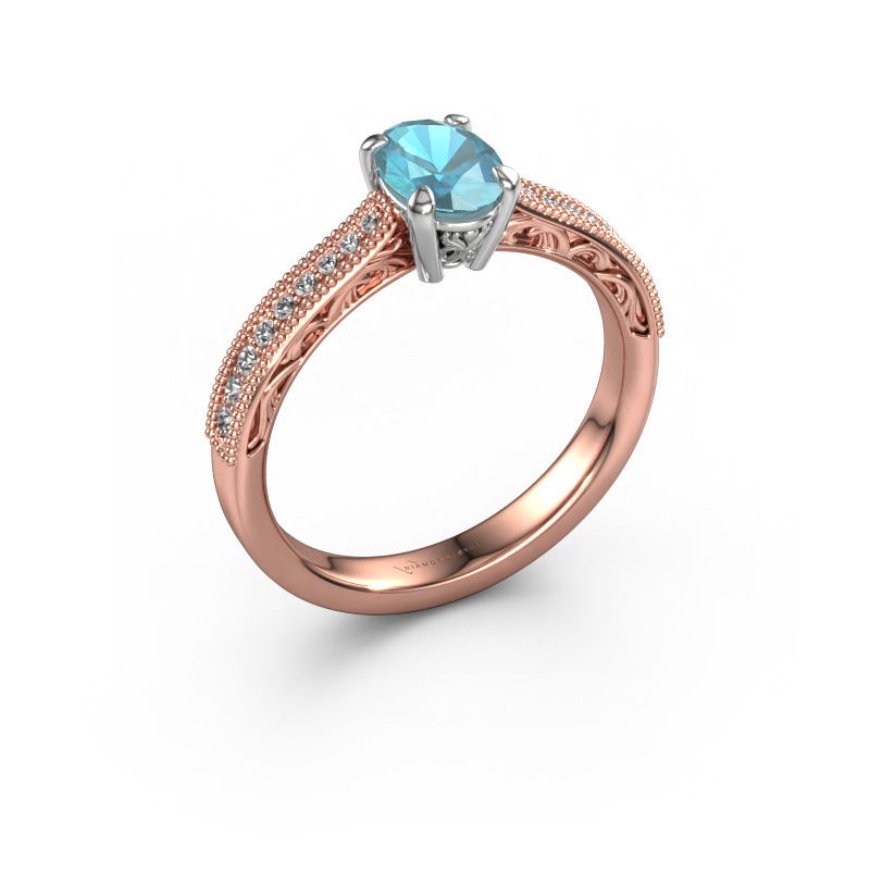 Bague de fiançailles Shonta OVL 585 or rose topaze bleue 7x5 mm