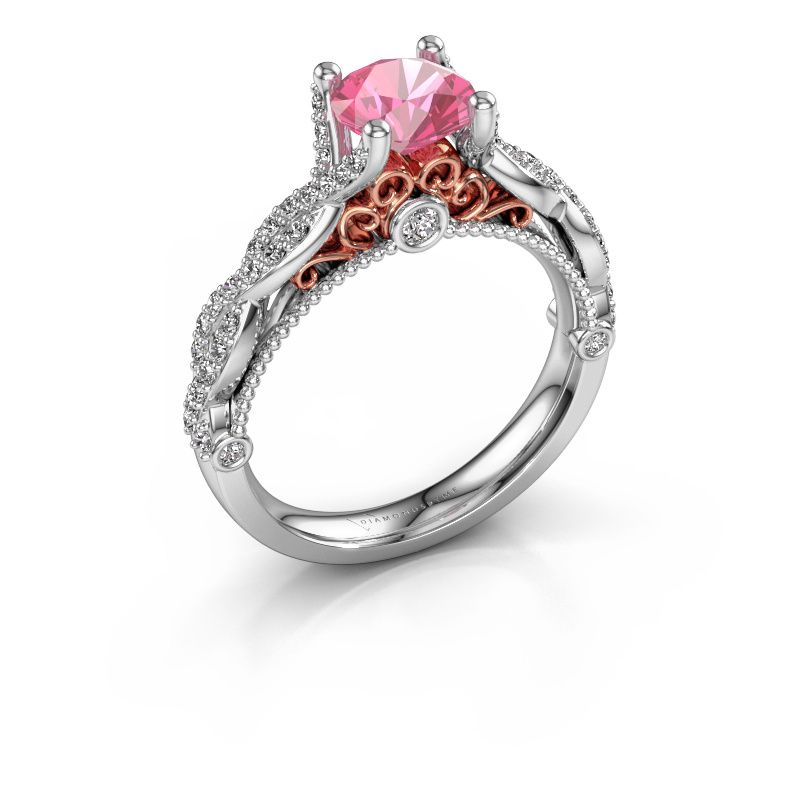 Afbeelding van Verlovingsring Chantelle<br/>585 witgoud<br/>Roze saffier 6.5 mm