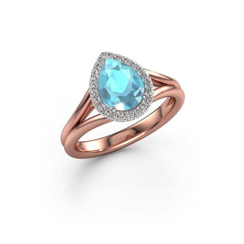 Bague de fiançailles Verla pear 1 585 or rose topaze bleue 8x6 mm