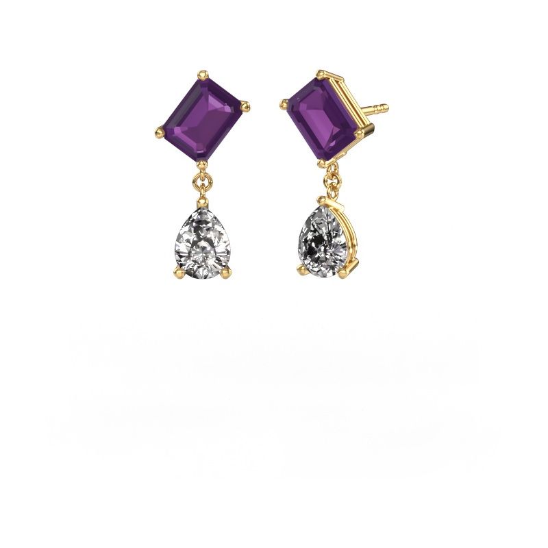 Boucles d'oreilles Toi et Moi EME PER 585 or jaune améthyste 8x6 mm
