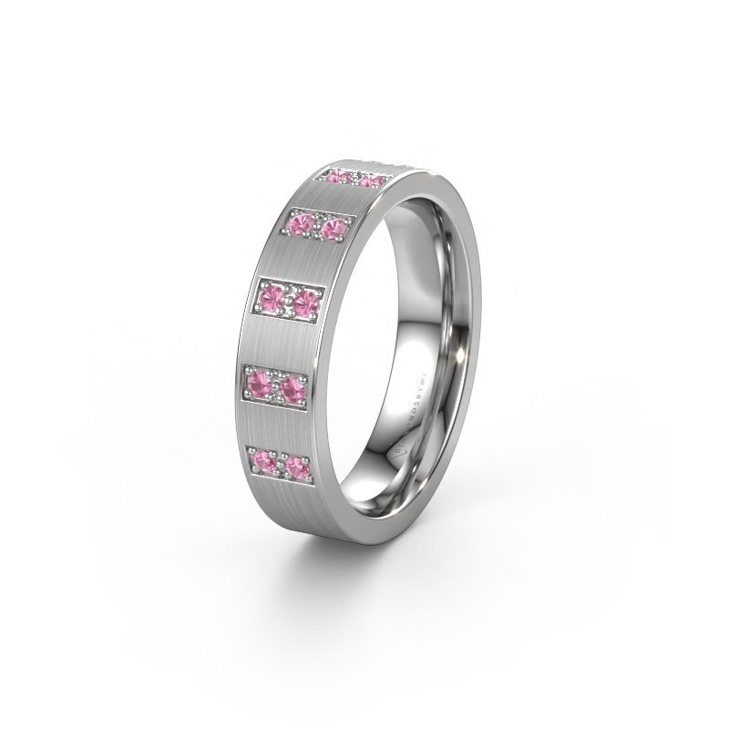 Wedding ring WH2013L 585 white gold pink sapphire ±5x2 mm