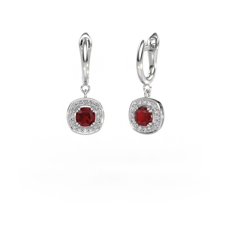 Drop earrings Marlotte 1 585 white gold ruby 5 mm