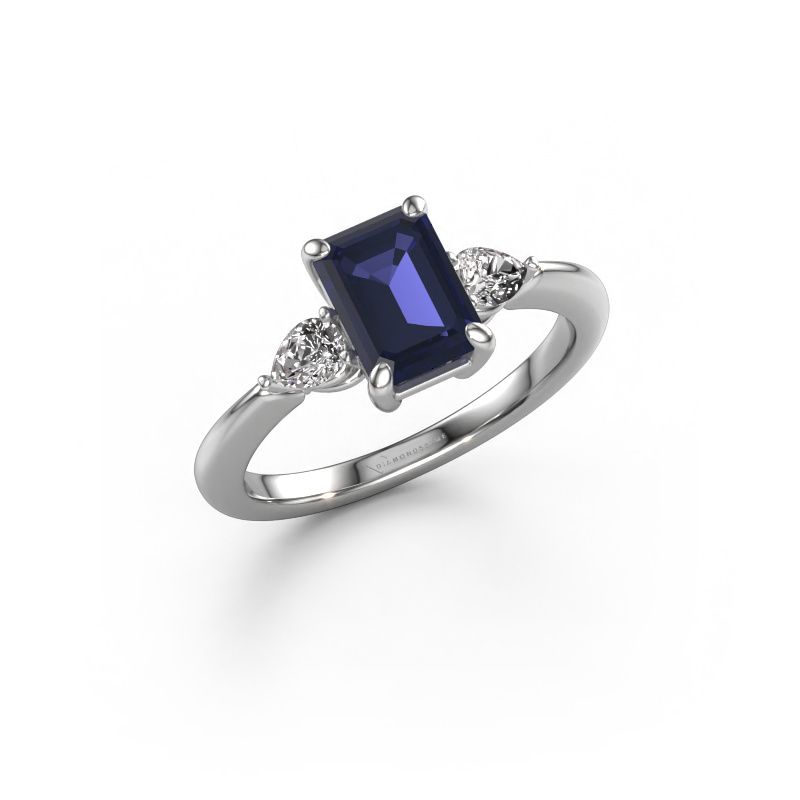 Verlovingsring Chanou EME 585 witgoud saffier 7.5x5.5 mm