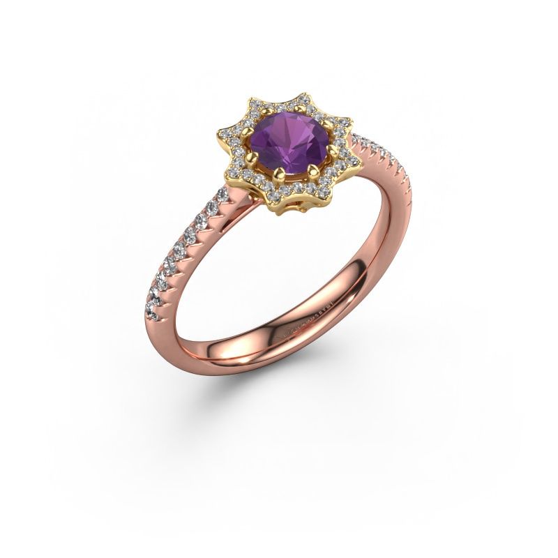 Aanzoeksring Zena 585 rosé goud amethist 5 mm