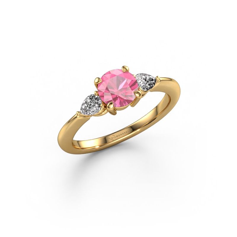 Bague de fiançailles Chanou RND 585 or jaune saphir rose 6 mm