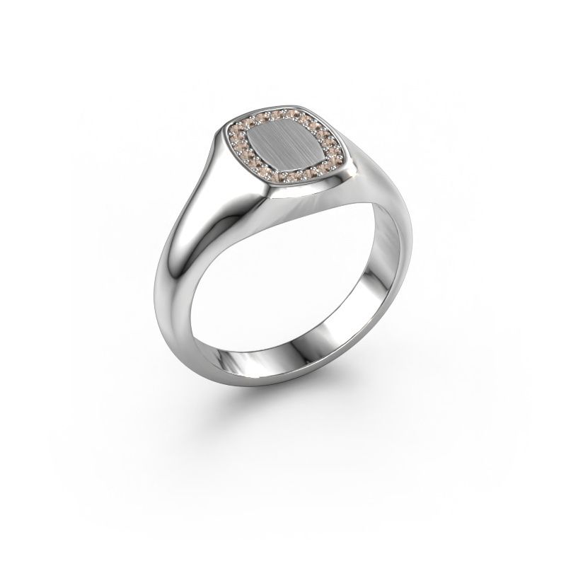Men's ring Floris Cushion 1 585 white gold brown diamond 0.15 crt