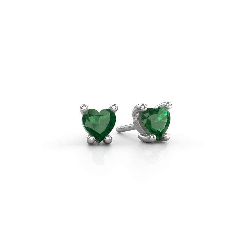 Oorbellen Sam Heart 585 witgoud smaragd 5 mm