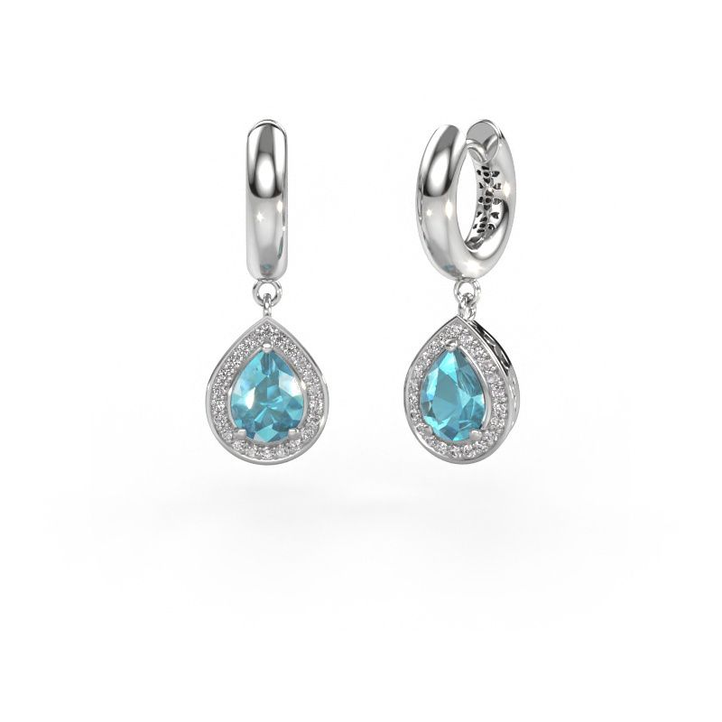 Pendants d'oreilles Barbar 1 585 or blanc topaze bleue 7x5 mm